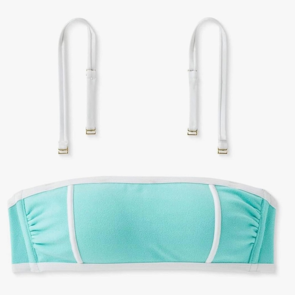 NWT teal terry bandeau bikini top w optional straps size D/DD